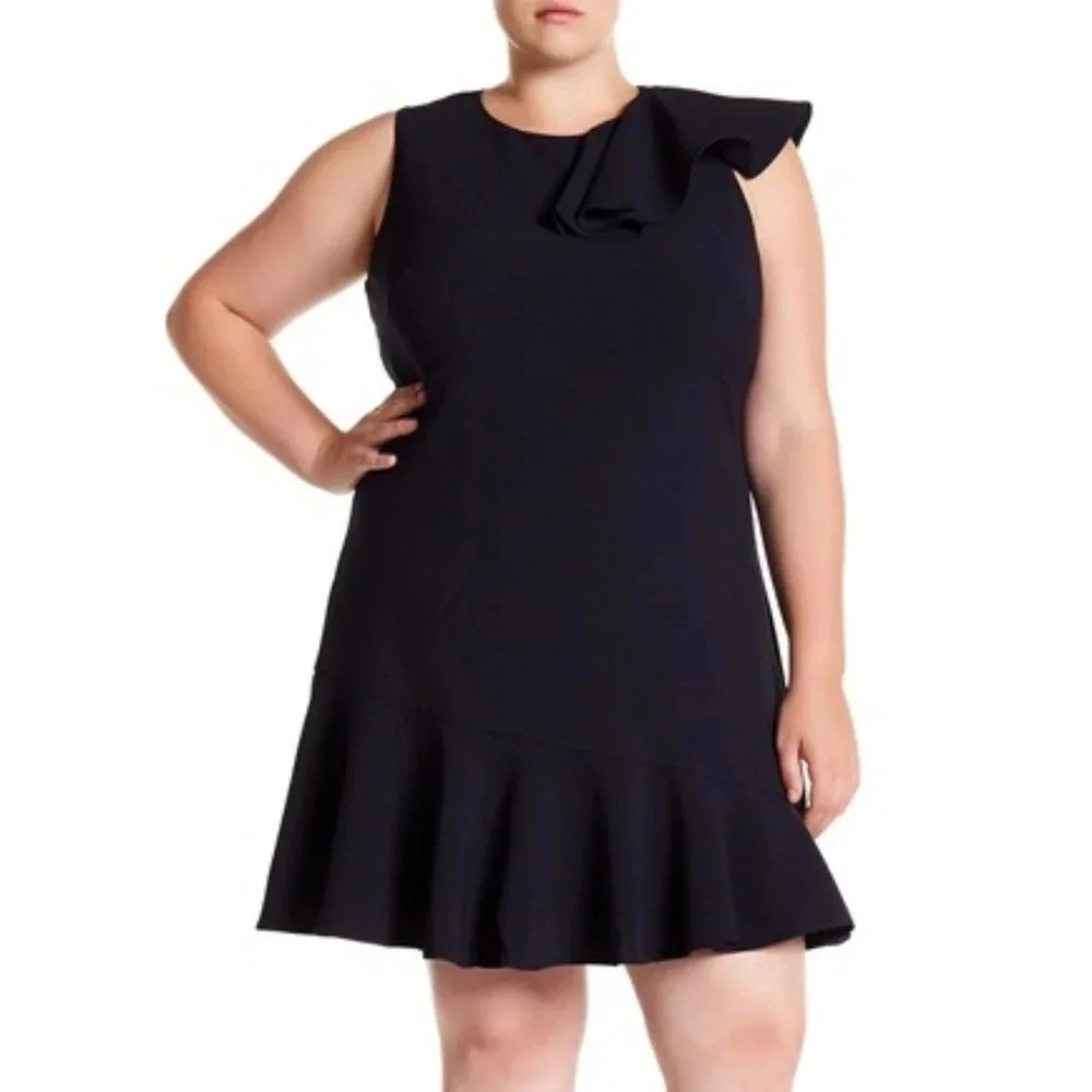 NWT Eliza J Ruffle Shoulder Peplum Hem Dress 14W